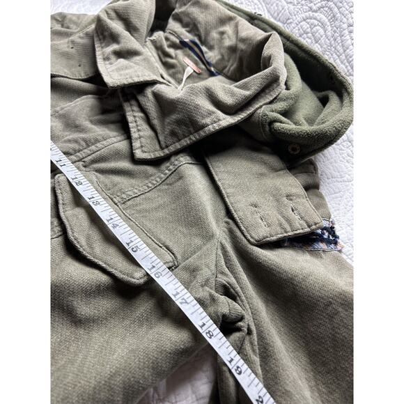 Free People Military Velour Jacket Women's Size 4 Army Green Sequin Patchwork - Picture 4 of 5